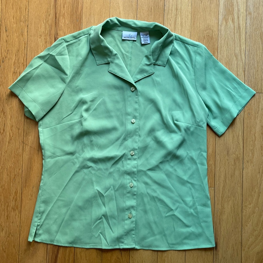 Green button up shirt